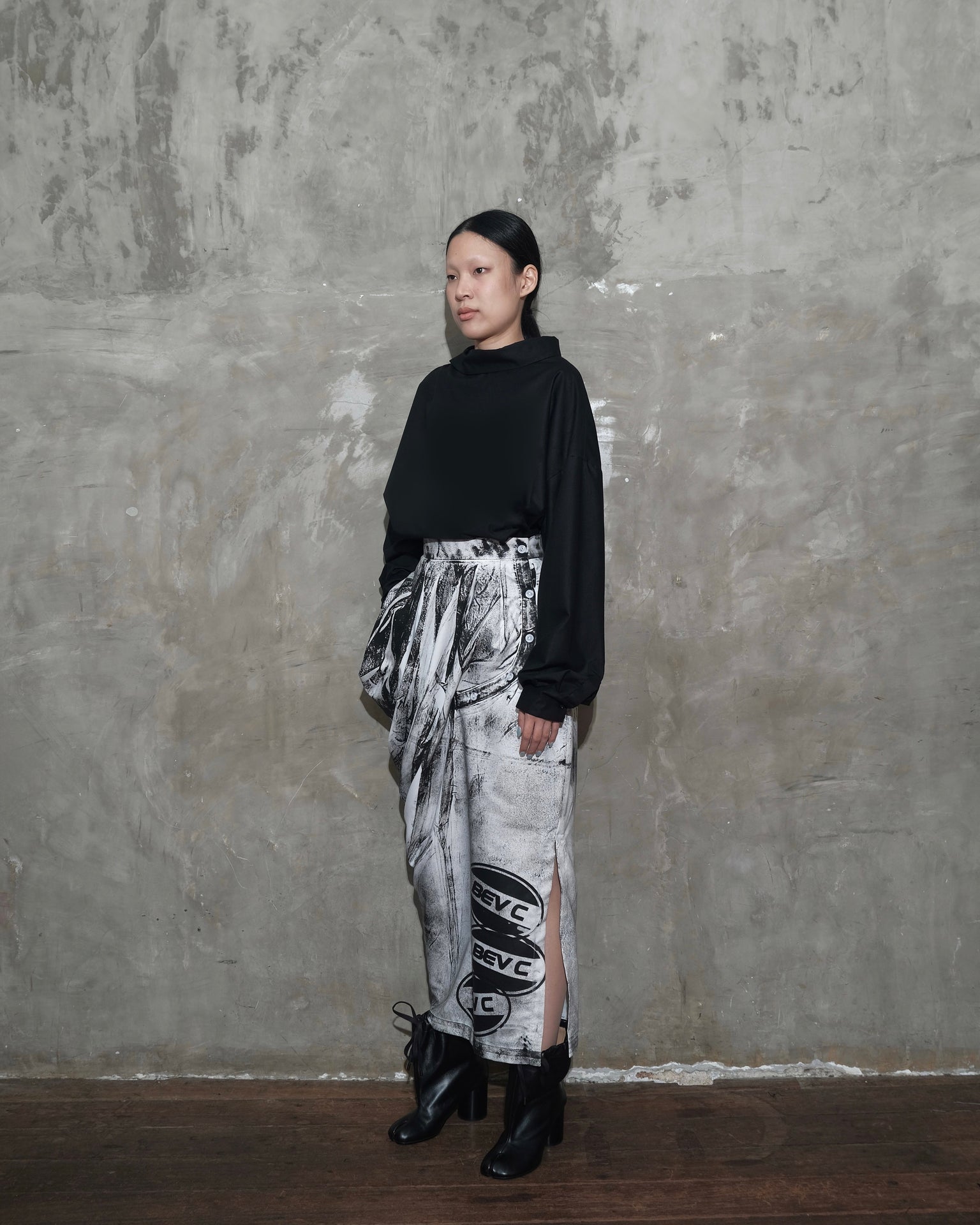 Draped Sarong Skirt in White Chaos