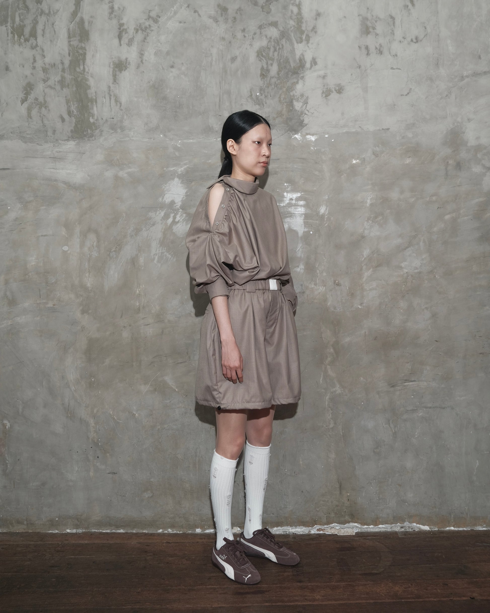 Slanted Collar Shirt in Brown - BEV C multi label store