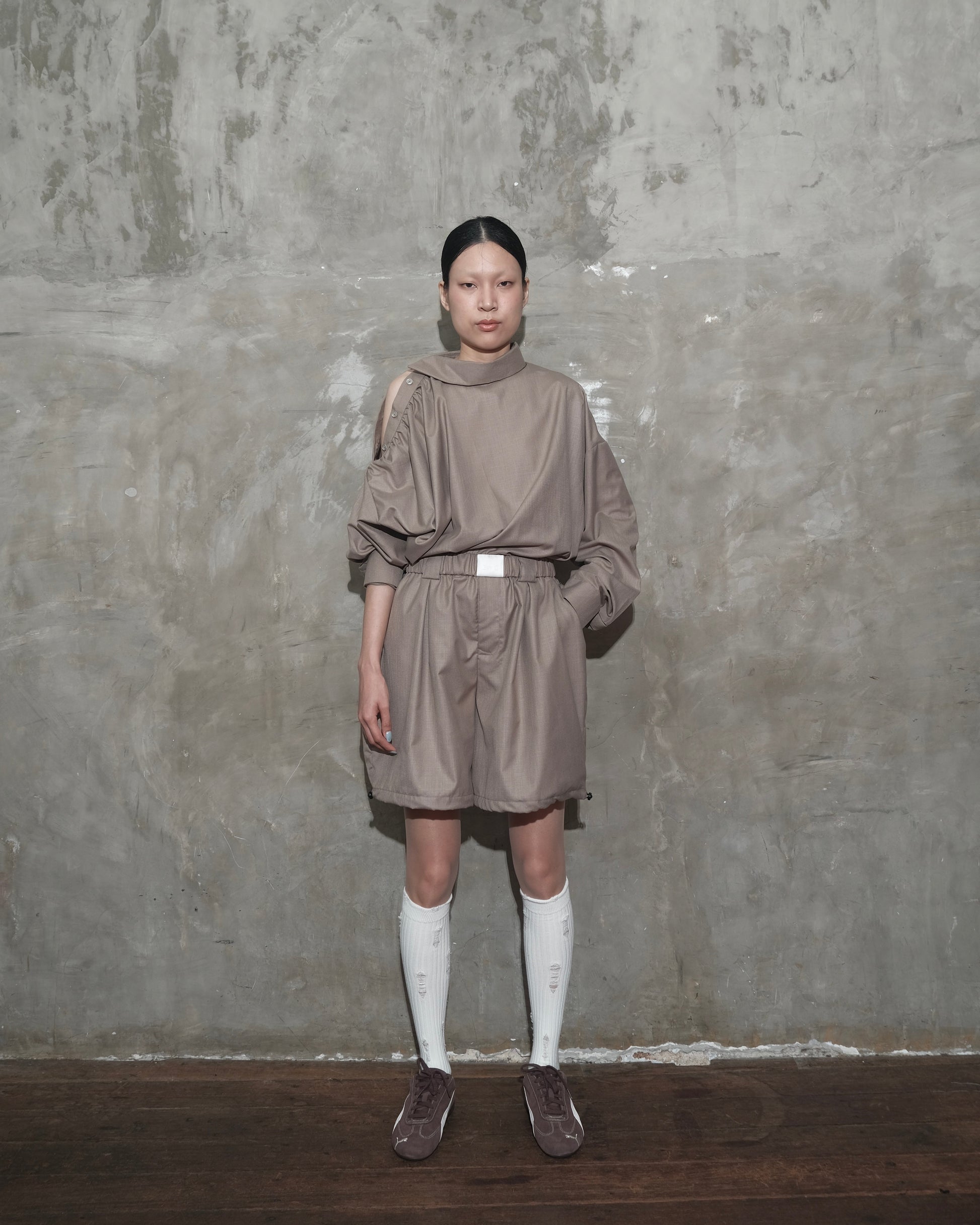 Slanted Collar Shirt in Brown - BEV C multi label store