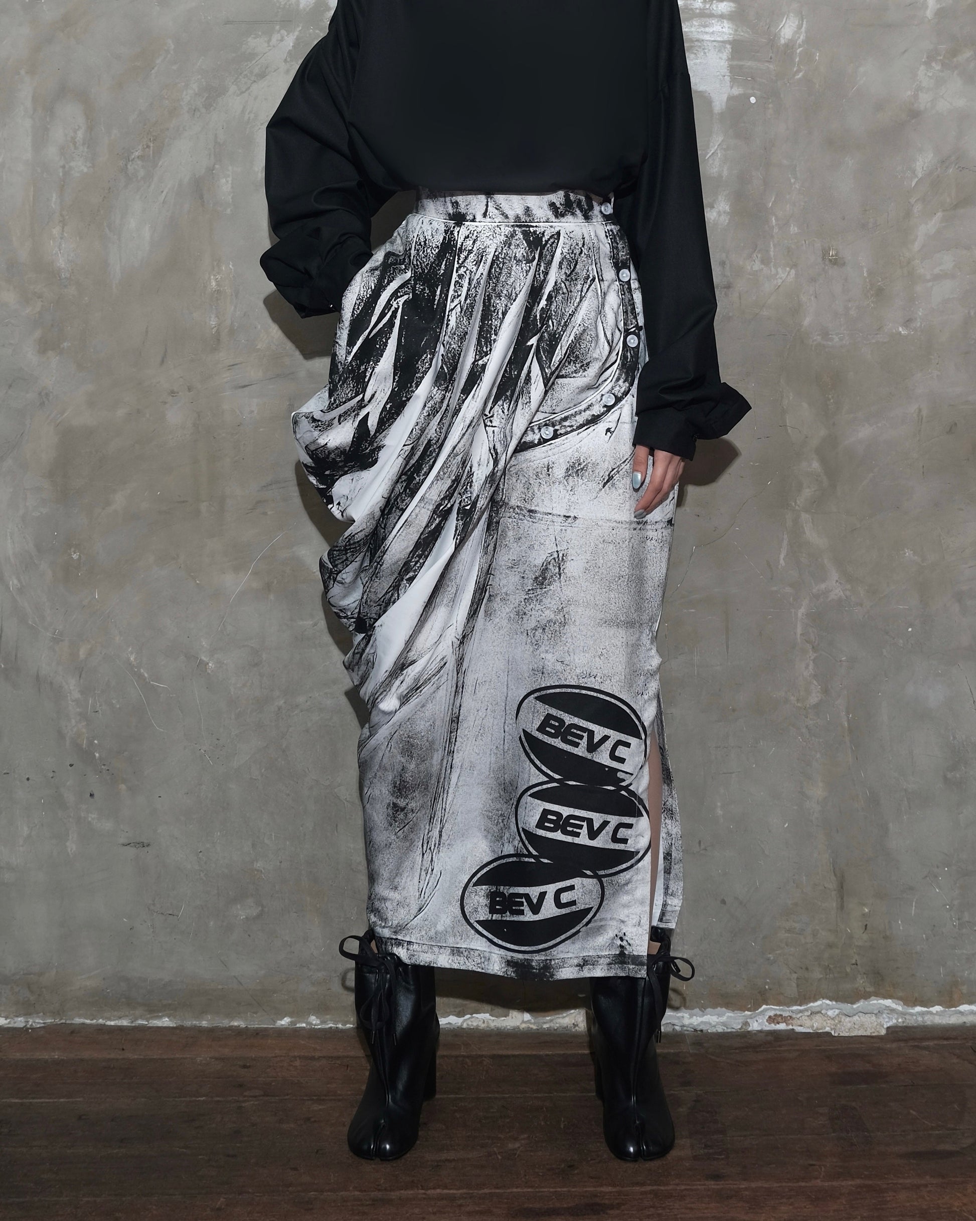 Draped Sarong Skirt in White Chaos