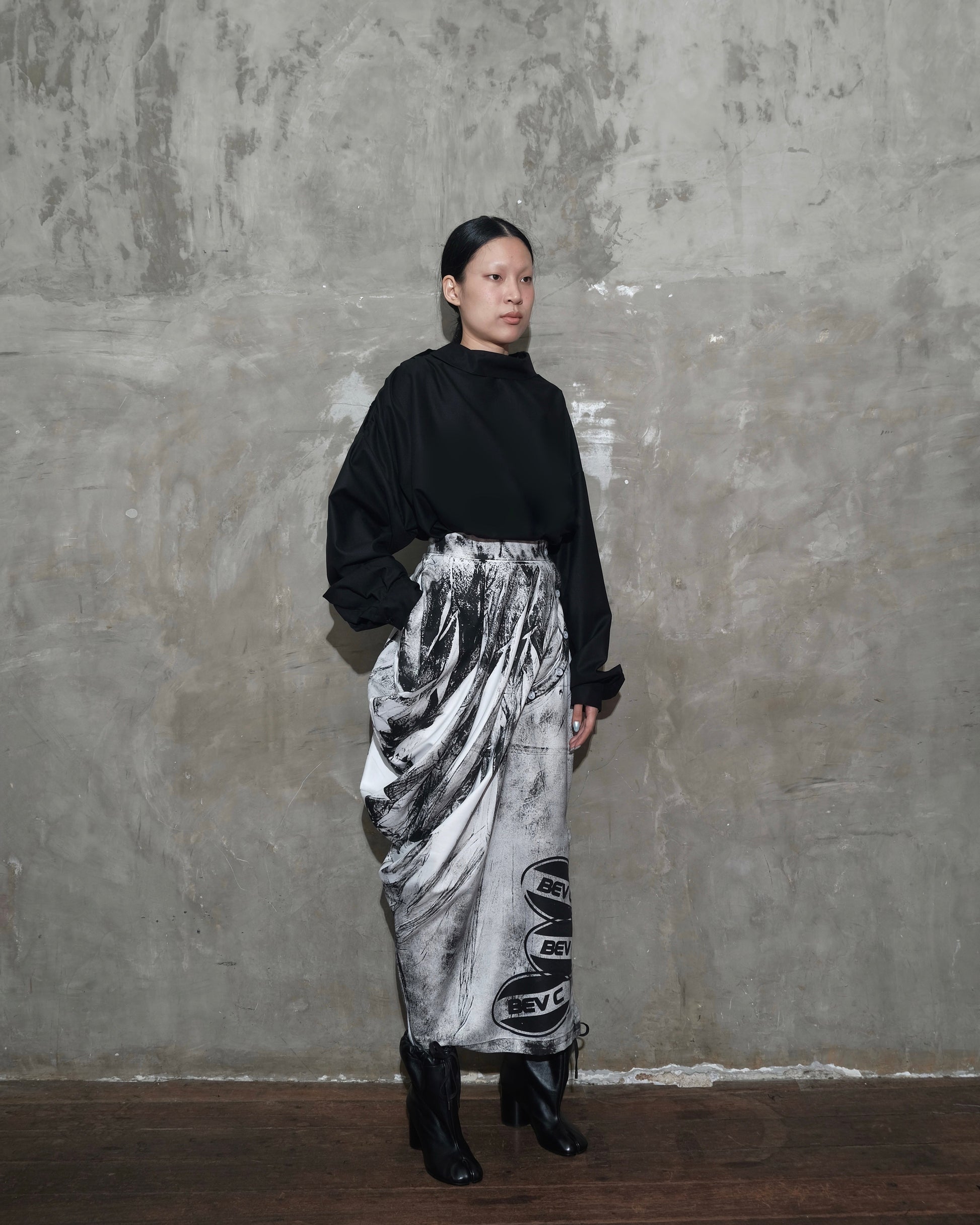 Draped Sarong Skirt in White Chaos