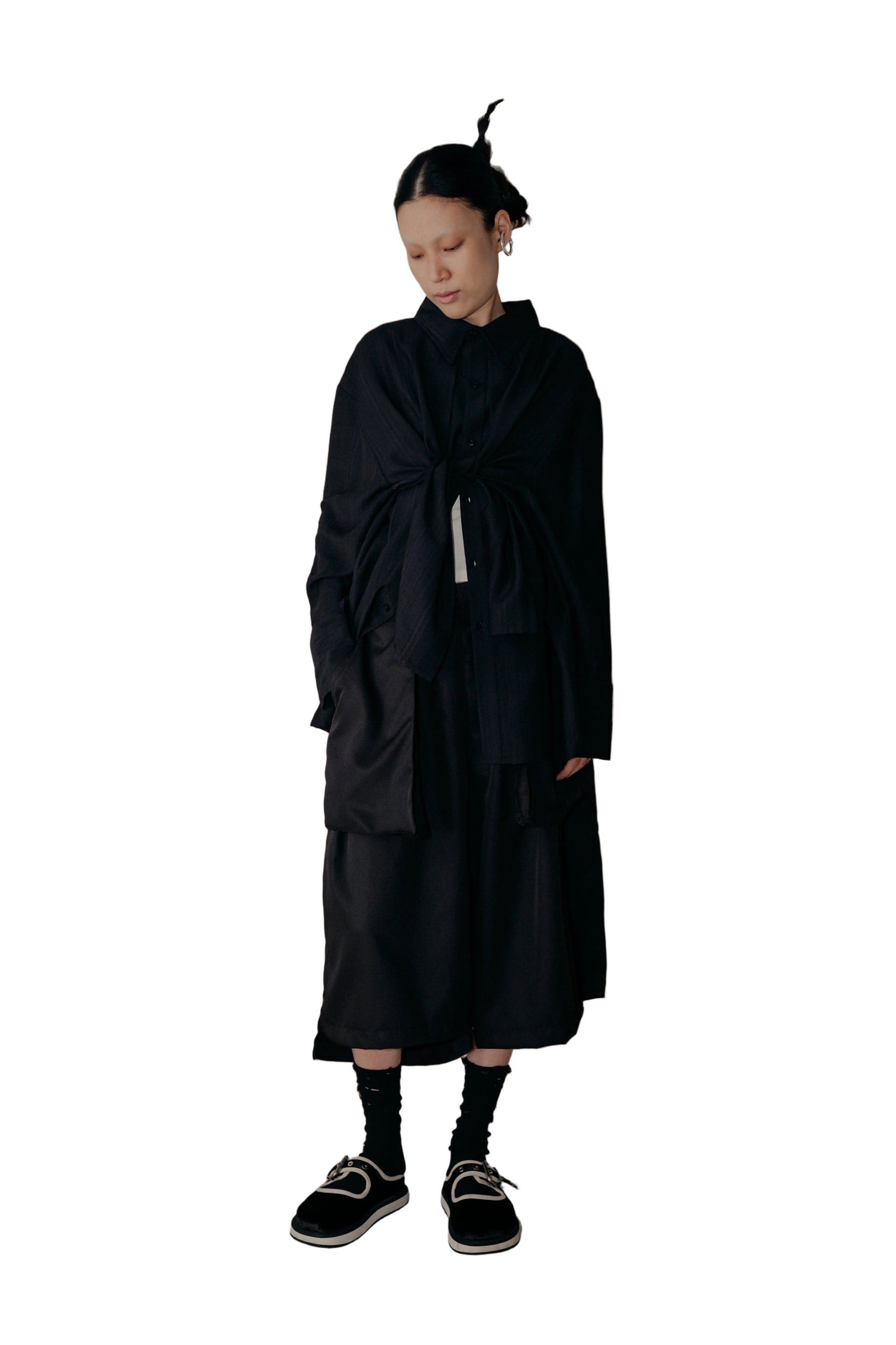 Asymmetrical Fly Pocket Pants In Black - BEV C multi label store