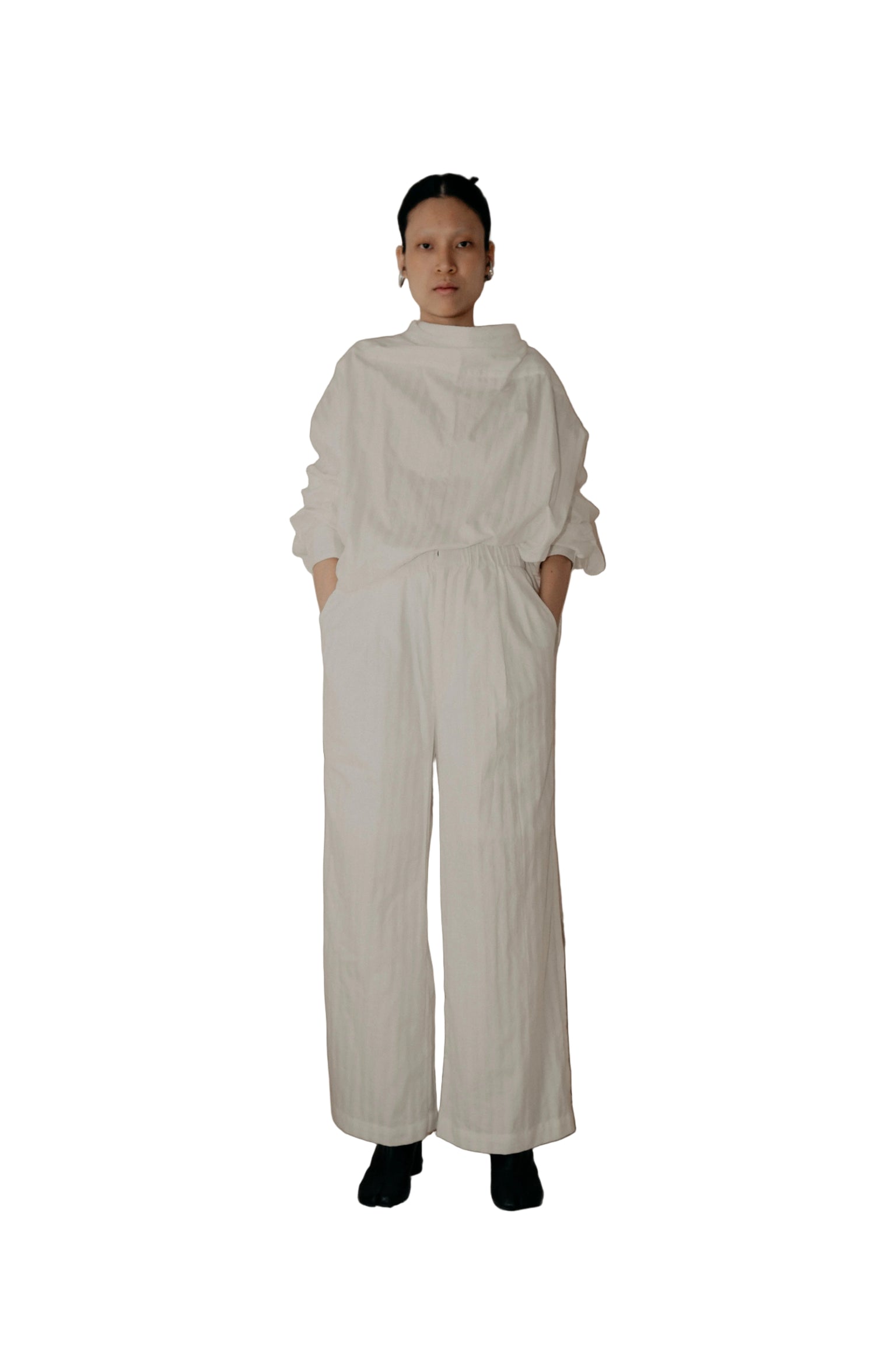 Straight Leg Elastic Pants in White Line - BEV C multi label store