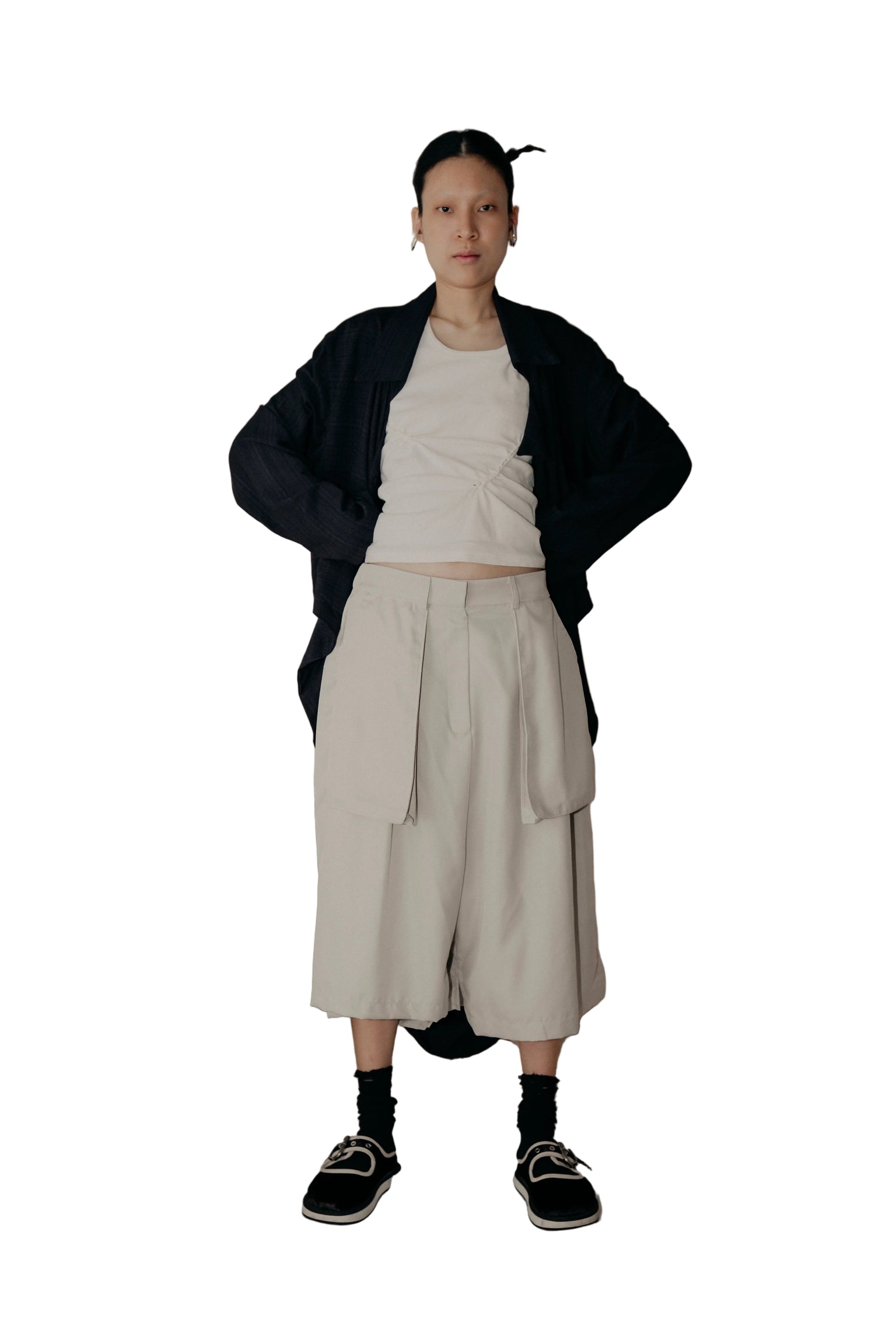 Asymmetrical Fly Pocket Pants In Cream - BEV C multi label store
