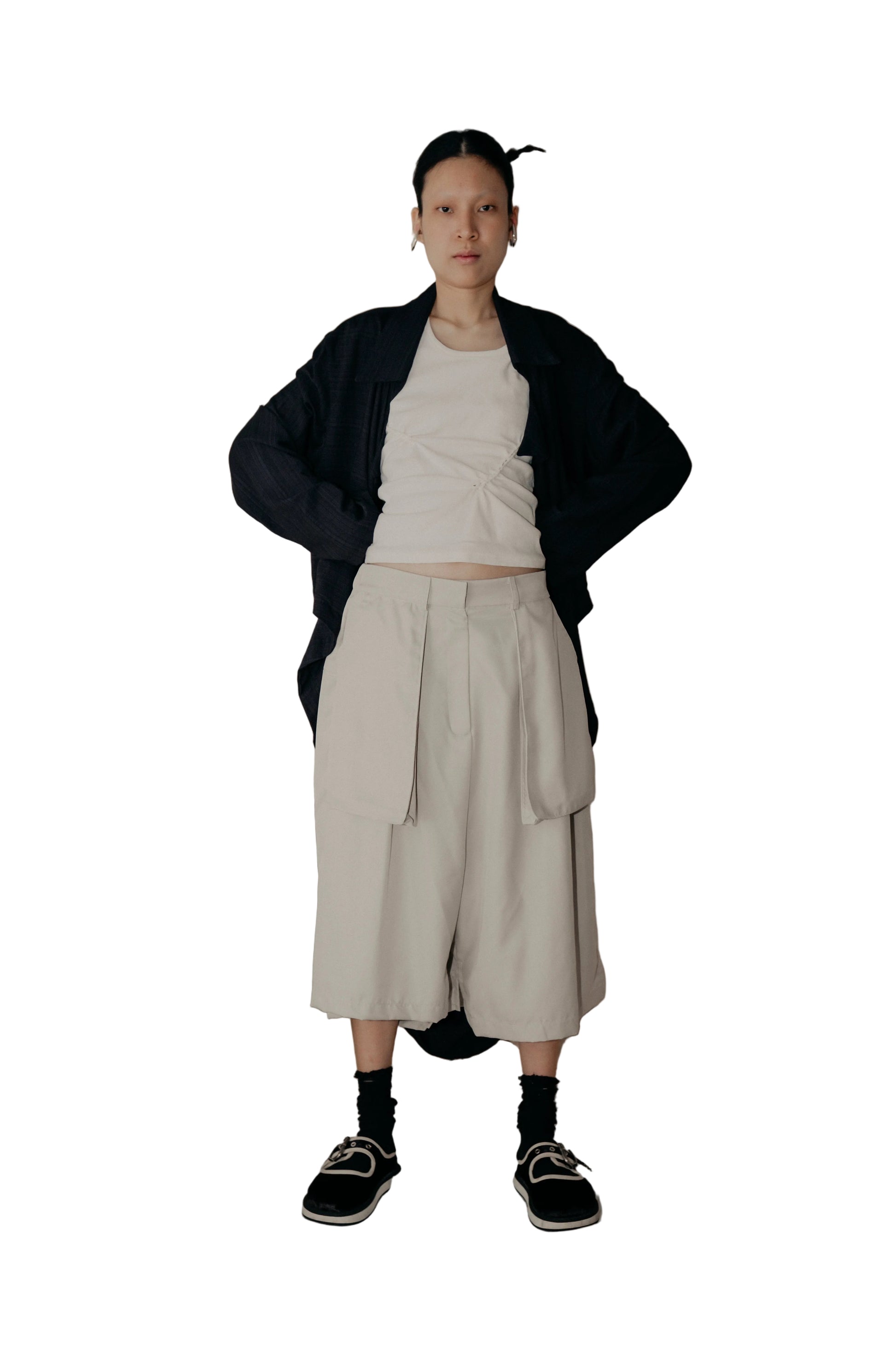 Asymmetrical Fly Pocket Pants In Cream - BEV C multi label store