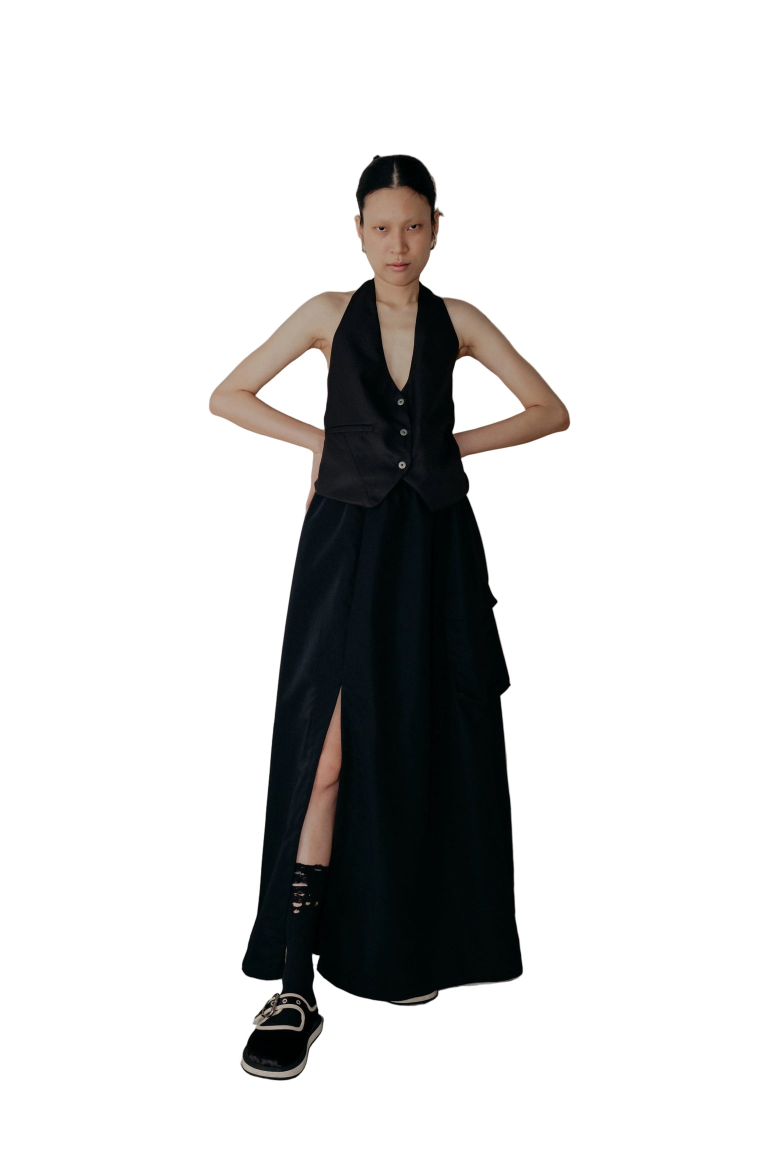 Sexy Open Back Vest in Black - BEV C multi label store