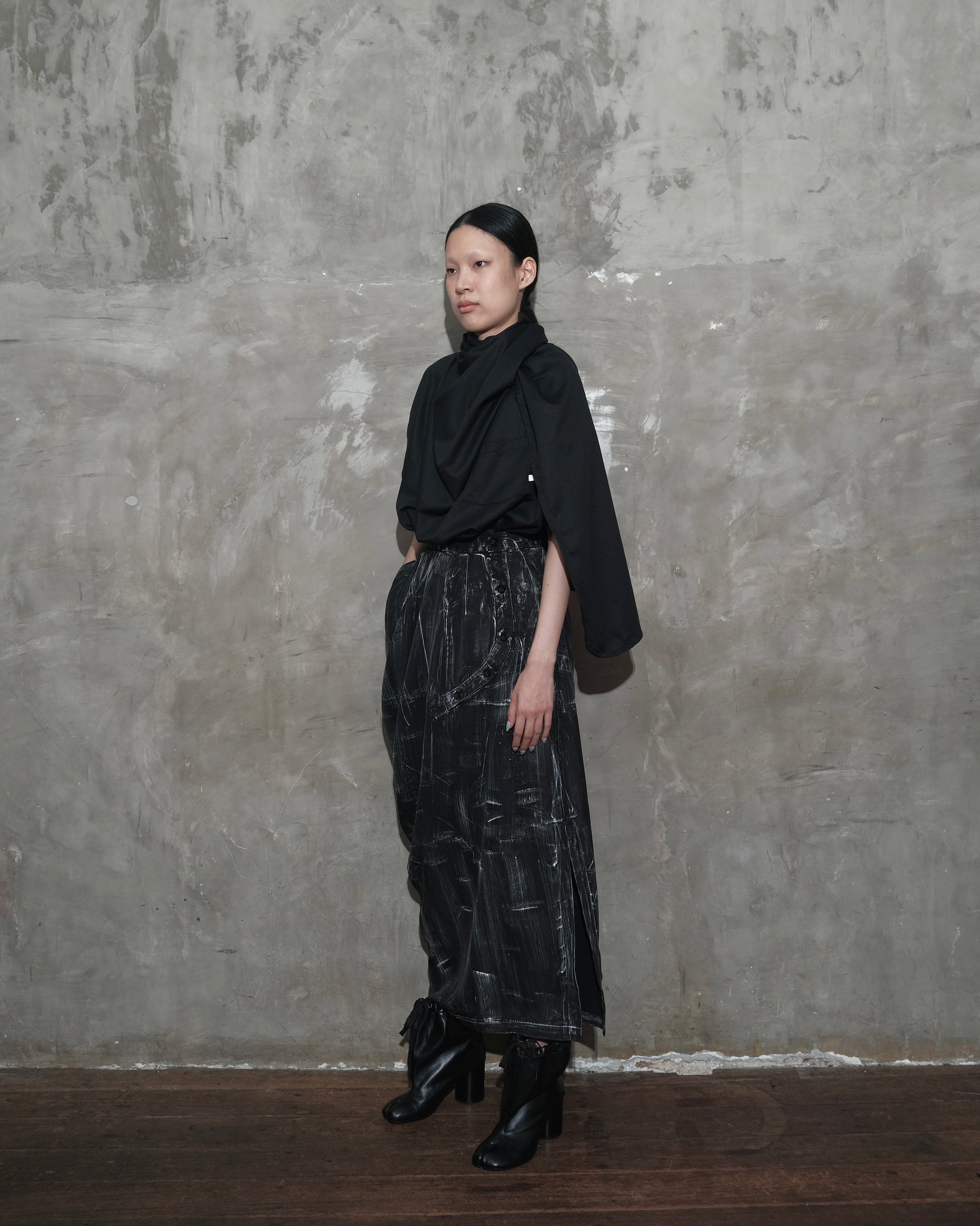 Draped Sarong Skirt in Black Chaos
