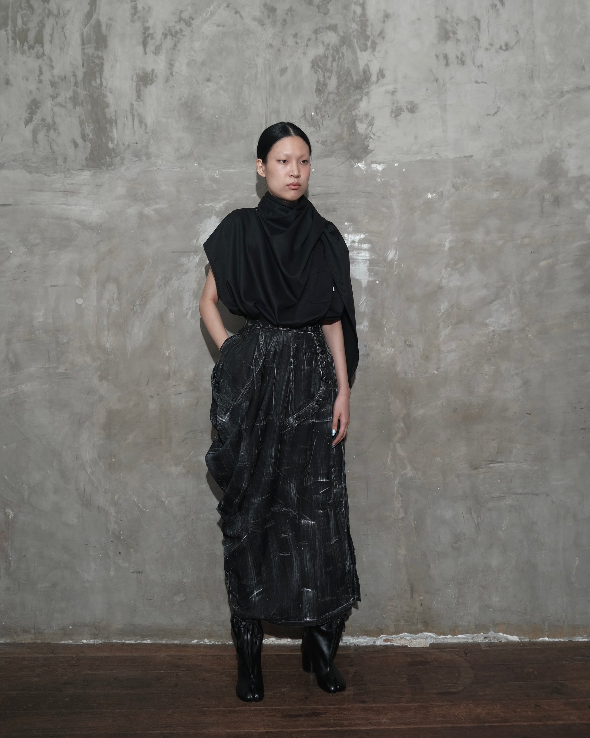 Draped Sarong Skirt in Black Chaos