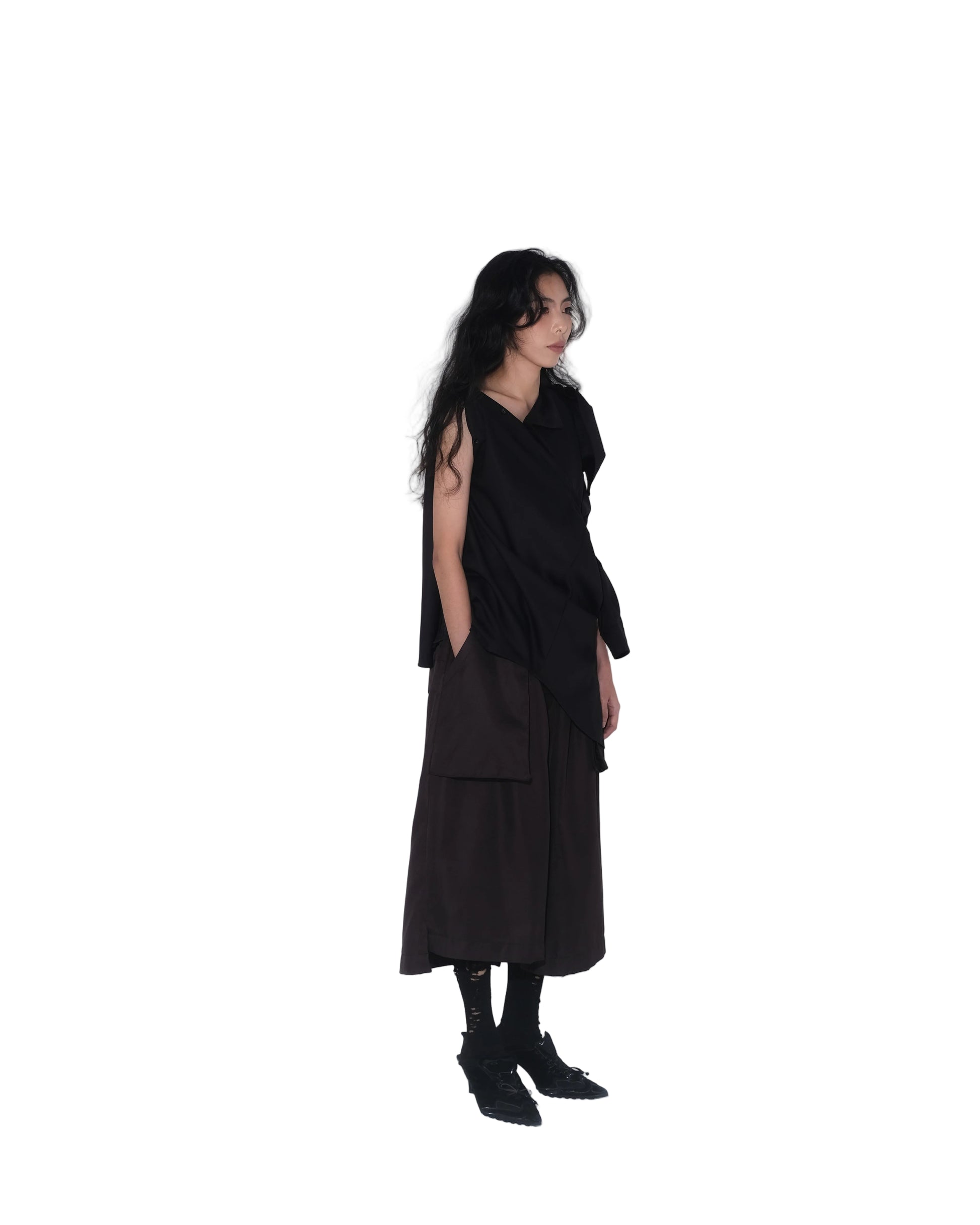 Asymmetrical Fly Pocket Pants In Dark Brown