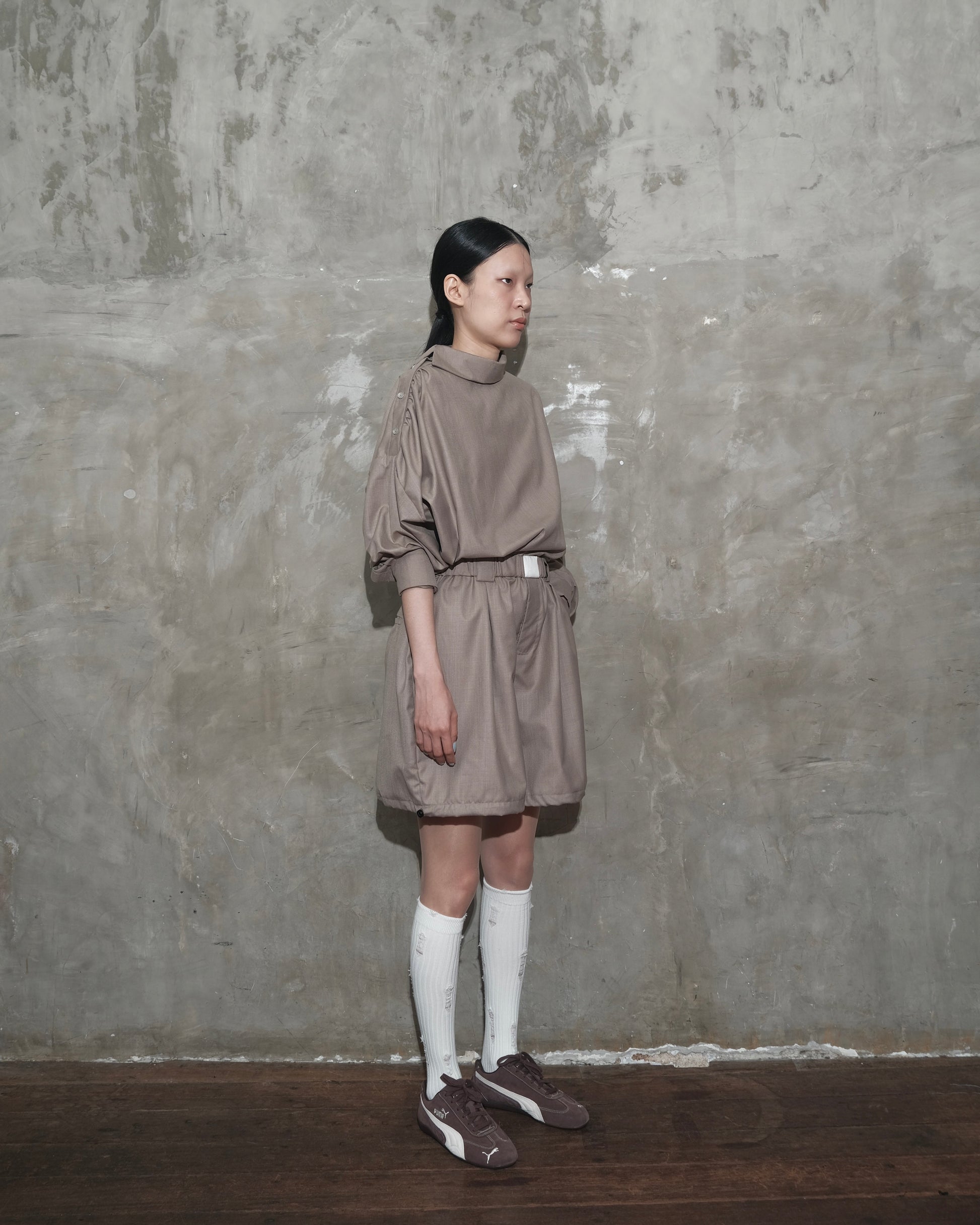 Slanted Collar Shirt in Brown - BEV C multi label store
